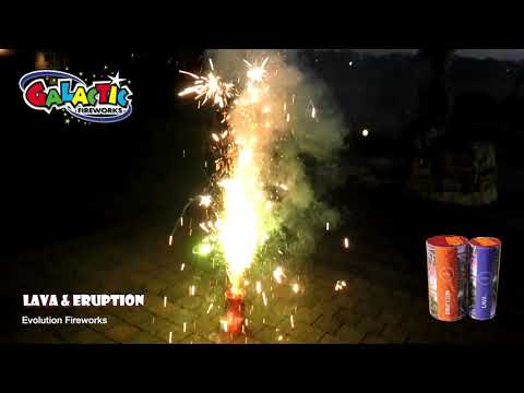 Eruption + FREE Lava twin fountains in action, emitting vibrant sparks and low-noise effects, ideal for backyard firework displays.