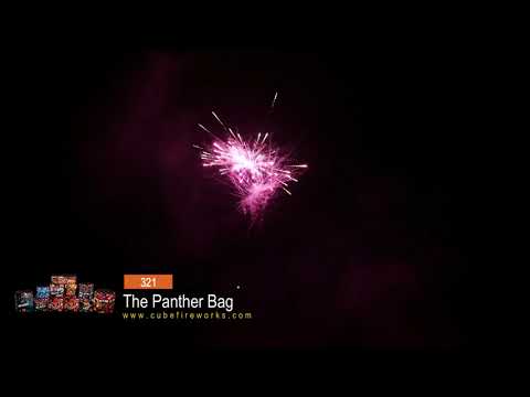 Panther Bag by Cube Fireworks in action with a vivid pink firework burst lighting up the night sky, showcasing one of the 11 included cakes.