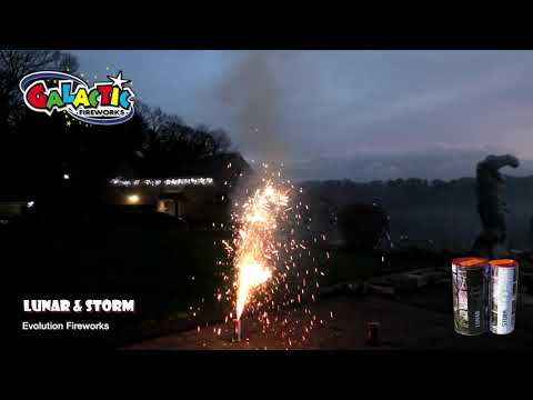 Lunar + FREE Storm fountain fireworks in action, emitting bright sparks in a garden setting, ideal for low-noise backyard celebrations.
